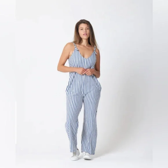 Natural by Known Supply‎ Blue Stripe Remy Jumpsuit sz large - Picture 3 of 10